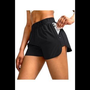 YYV Women's Running Shorts with Zipper Pockets Black - Regular